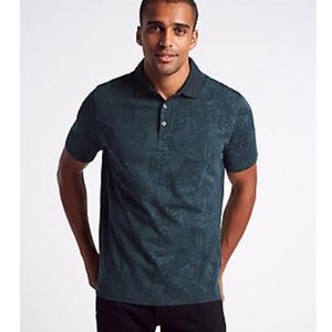 Marks & Spencer Floral Print Cotton Polo in Navy